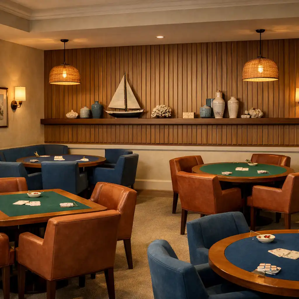 A refined Card Lounge with comfortable seating for poker players