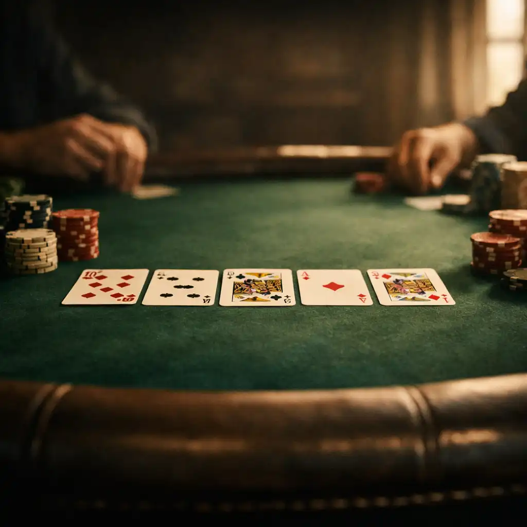 Players seated at a physical poker table in the Poker Room