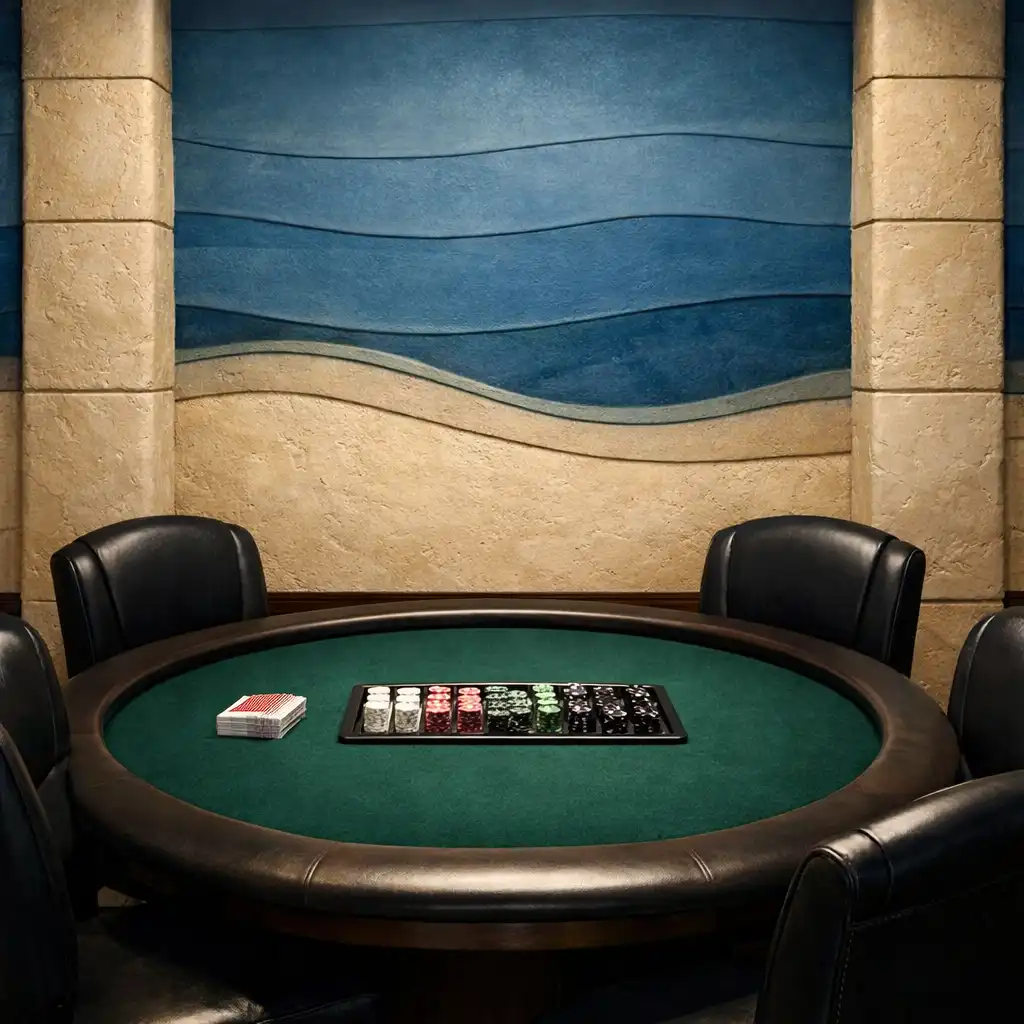 A dedicated poker room with a real poker table and deep green felt